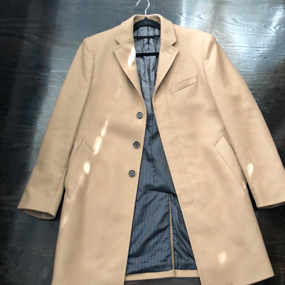 Mens Banana Republic 75% Wool Blend Camel Pea Coat Size M